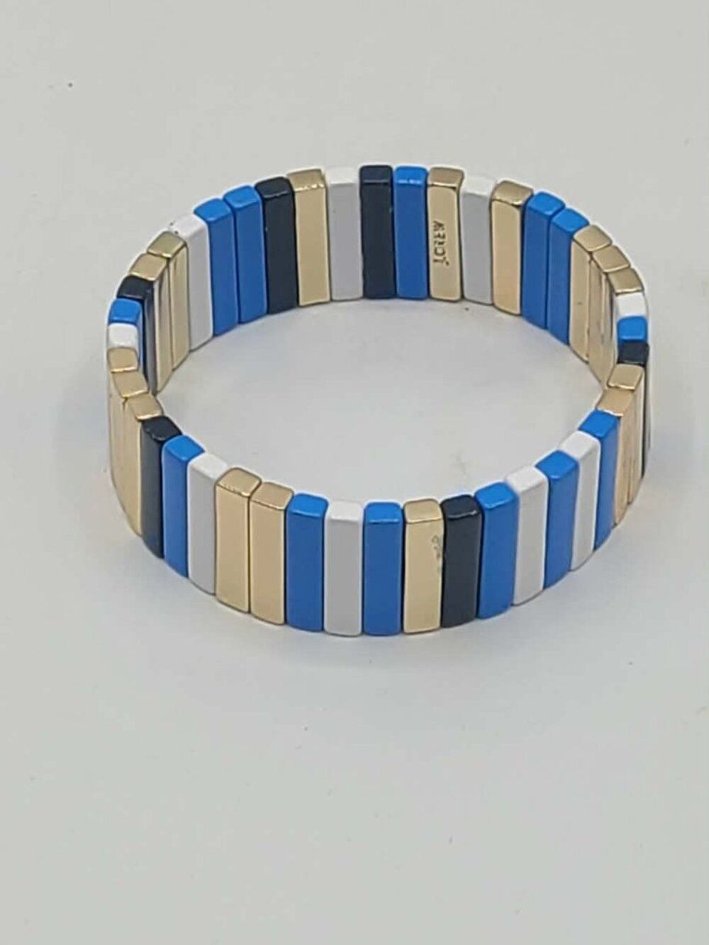 J Crew Enamel Stretch Bracelet Blue White Gold